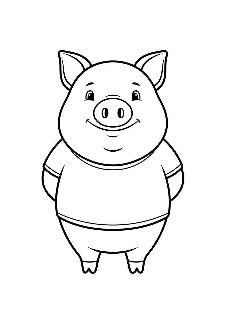 Kawaii pig coloring page for preschool kids